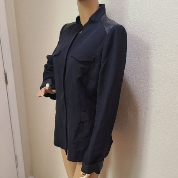 LAFAYETTE 148 NEW YORK ZIP FRONT TAILORED BLAZER JACKET LEATHER ACCENTS sz 14 - Picture 3 of 6